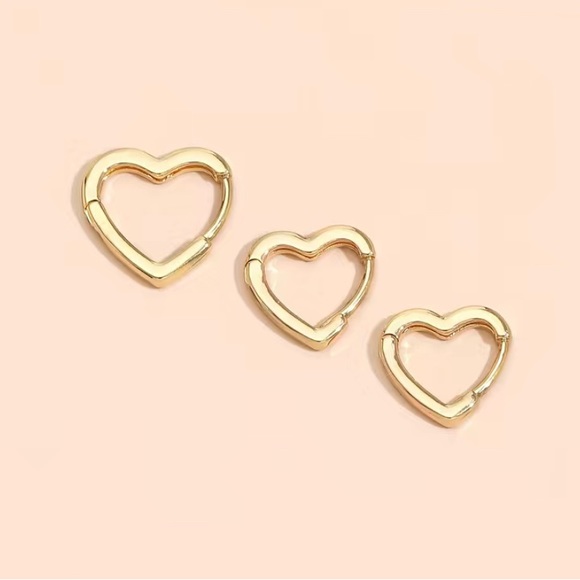 14k Gold Plated Heart Huggie Hoop Earrings - Small & Extra Small - Picture 2 of 5